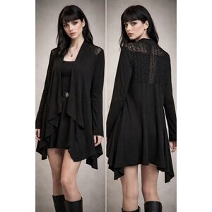Unbranded Crochet Lace Back Cardigan Women XL Black Excellent Whimsigoth Boho